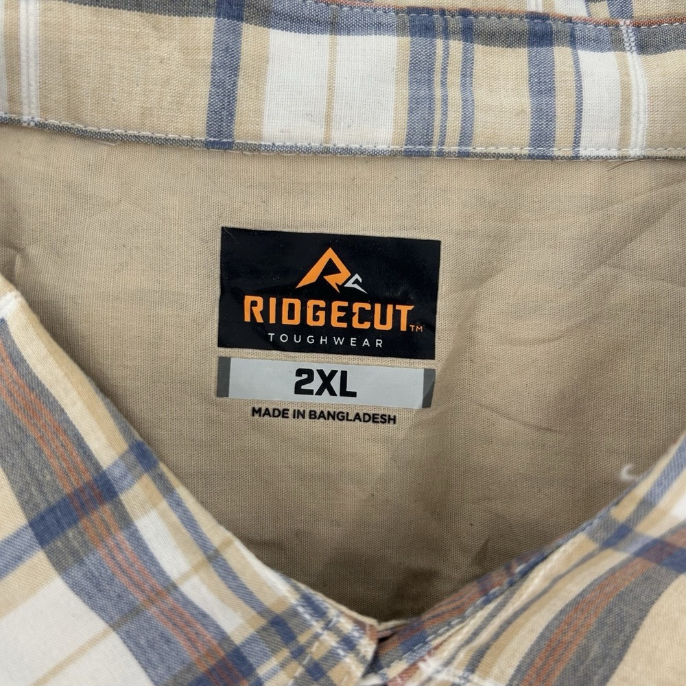 Ridgecut Toughwear Mens 2XL Yellow Blue Plaid Short Sleeve Work Shirt Dadcore - Picture 4 of 8